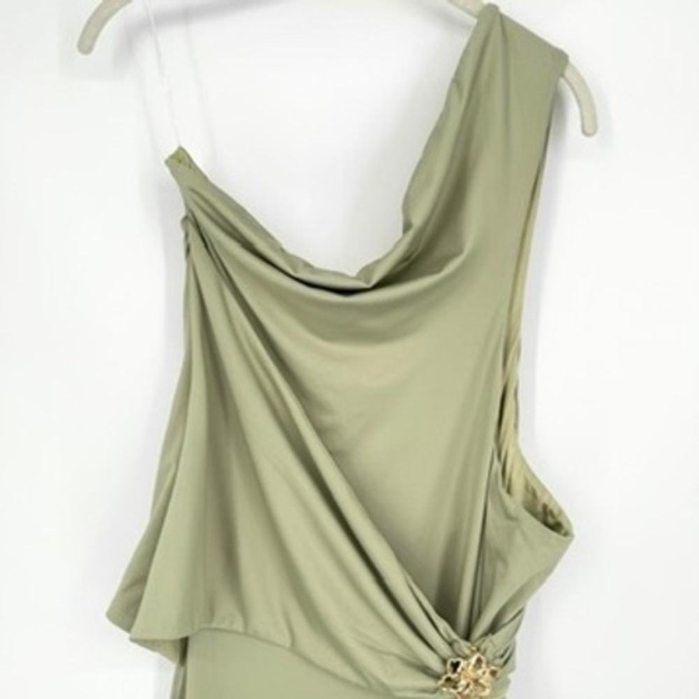 NWT Peppermayo Anette Maxi Dress Sage Green Strapless Gold Detail Cutout Gown 10 - Picture 8 of 16
